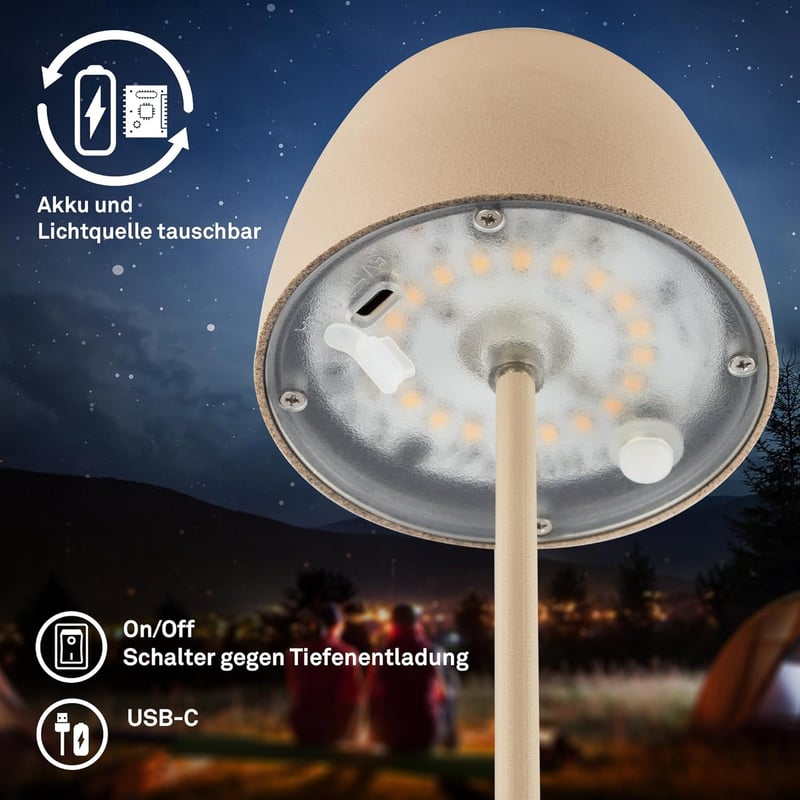 BRILONER Mini LED Asztali Lámpa Érintésvezérelt Dimmer USB-C Akkumulátor Bézs - 20 cm, Beige