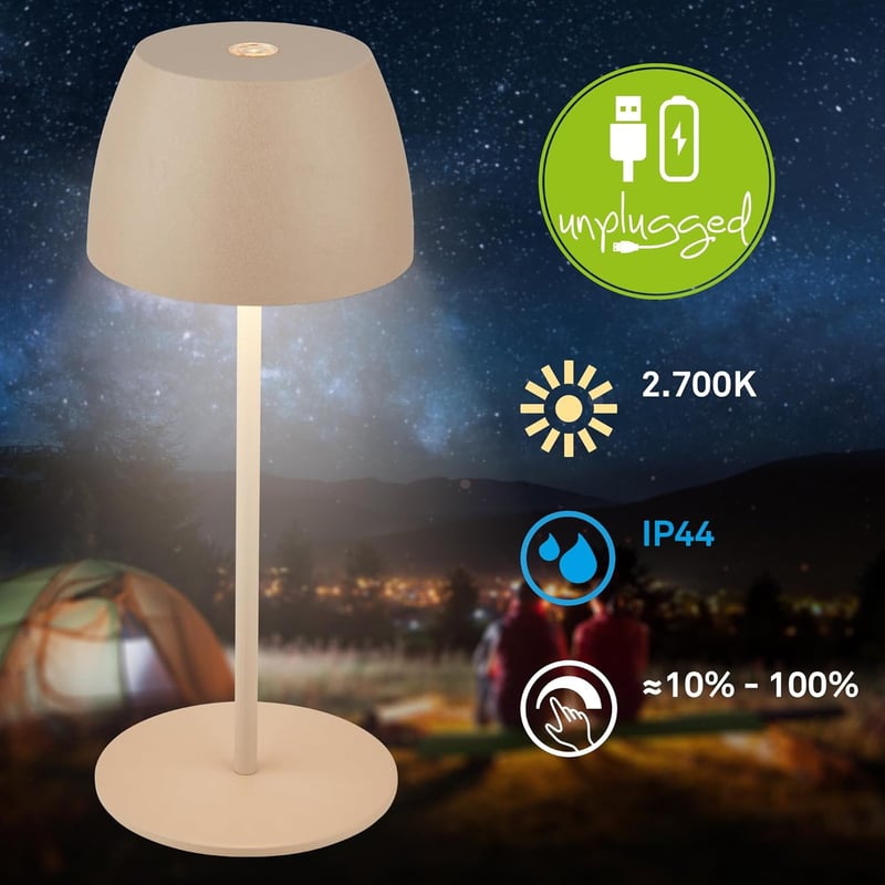 BRILONER Mini LED Asztali Lámpa Érintésvezérelt Dimmer USB-C Akkumulátor Bézs - 20 cm, Beige