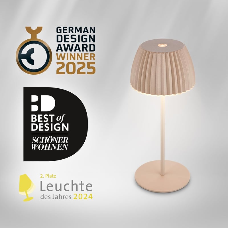 BRILONER Riffle Mini LED asztali lámpa, vezeték nélküli, érintésvezérlés, akkumulátoros, bézs - 20 cm, Beige, Mini table lamp