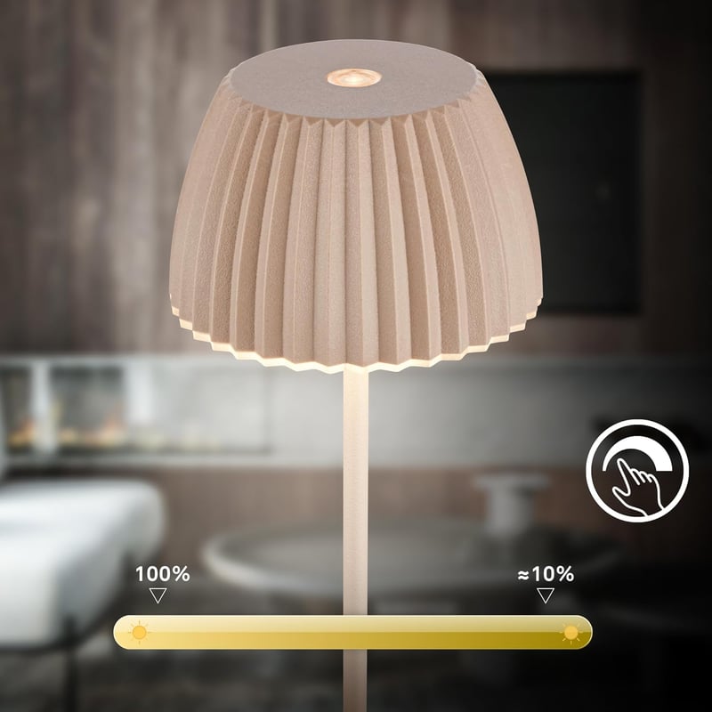 BRILONER Riffle Mini LED asztali lámpa, vezeték nélküli, érintésvezérlés, akkumulátoros, bézs - 20 cm, Beige, Mini table lamp