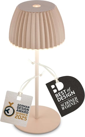 BRILONER Riffle Mini LED asztali lámpa, akkumulátoros, IP44, érintős dimmer - bézs - 8,5x20 cm