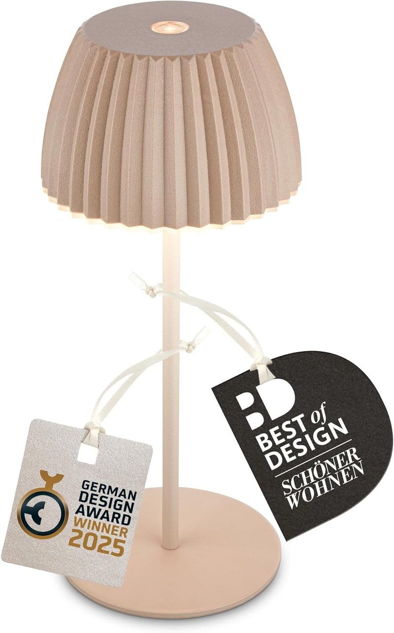 BRILONER Riffle Mini LED asztali lámpa, vezeték nélküli, érintésvezérlés, akkumulátoros, bézs - 20 cm, Beige, Mini table lamp