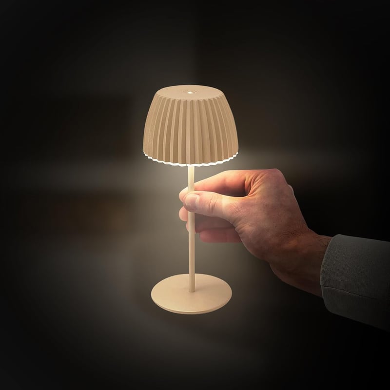 BRILONER Riffle Mini LED asztali lámpa, vezeték nélküli, érintésvezérlés, akkumulátoros, bézs - 20 cm, Beige, Mini table lamp