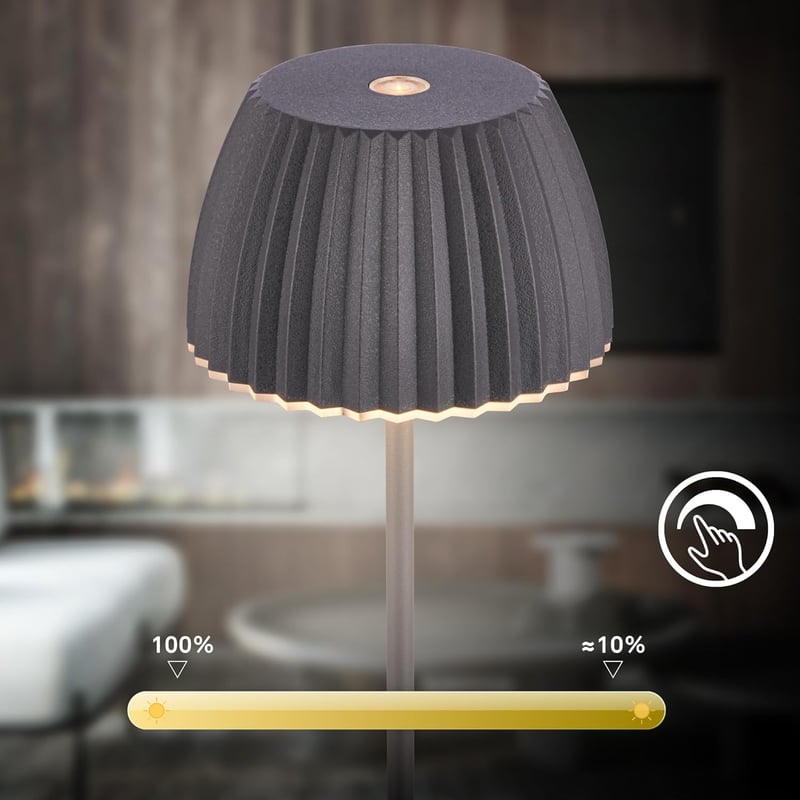 BRILONER Riffle Mini LED asztali lámpa, vezeték nélküli, érintésvezérlés, akkumulátoros, antracit