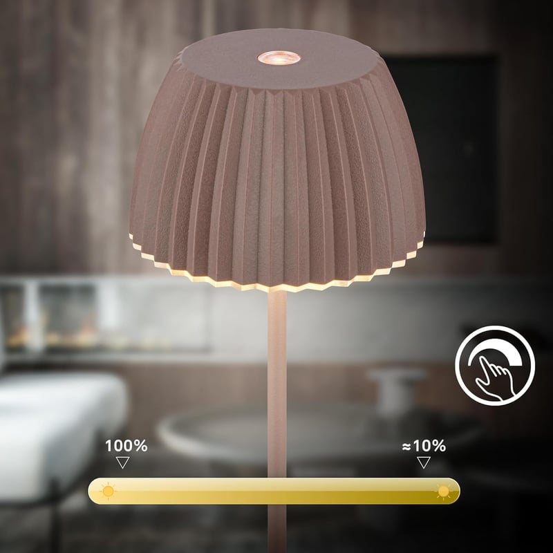BRILONER Riffle Mini LED asztali lámpa, vezeték nélküli, IP44, érintésvezérlés, homokbarna