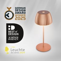 Lampă de masă LED BRILONER Riffle Mini, fără fir, IP44, variator tactil, baterie înlocuibilă, lampă de noptieră, 8,5 x 20 cm, culoarea cuprului 8