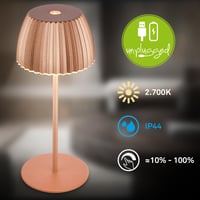 Lampă de masă LED BRILONER Riffle Mini, fără fir, IP44, variator tactil, baterie înlocuibilă, lampă de noptieră, 8,5 x 20 cm, culoarea cuprului 3