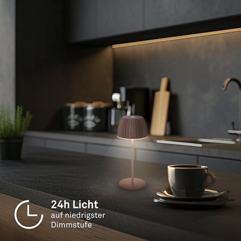 BRILONER Riffle Mini LED asztali lámpa, vezeték nélküli, IP44, érintésvezérlés, homokbarna