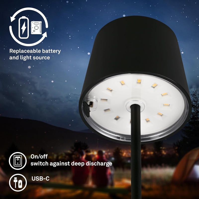 BRILONER USB-C asztali lámpa érintésvezérléssel, dimmelhető meleg fehér fény, 26x10,5cm - Black