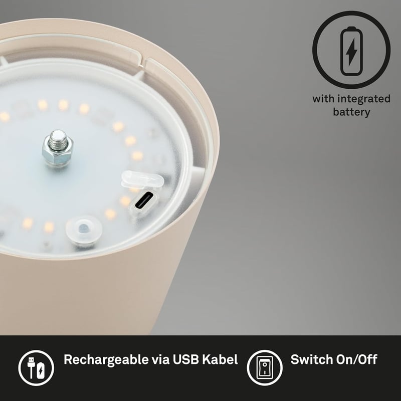 Lampă de birou BRILONER USB-C cu control tactil, variator gradual, alb cald, rezistentă la apă IP44, 36 cm - bej