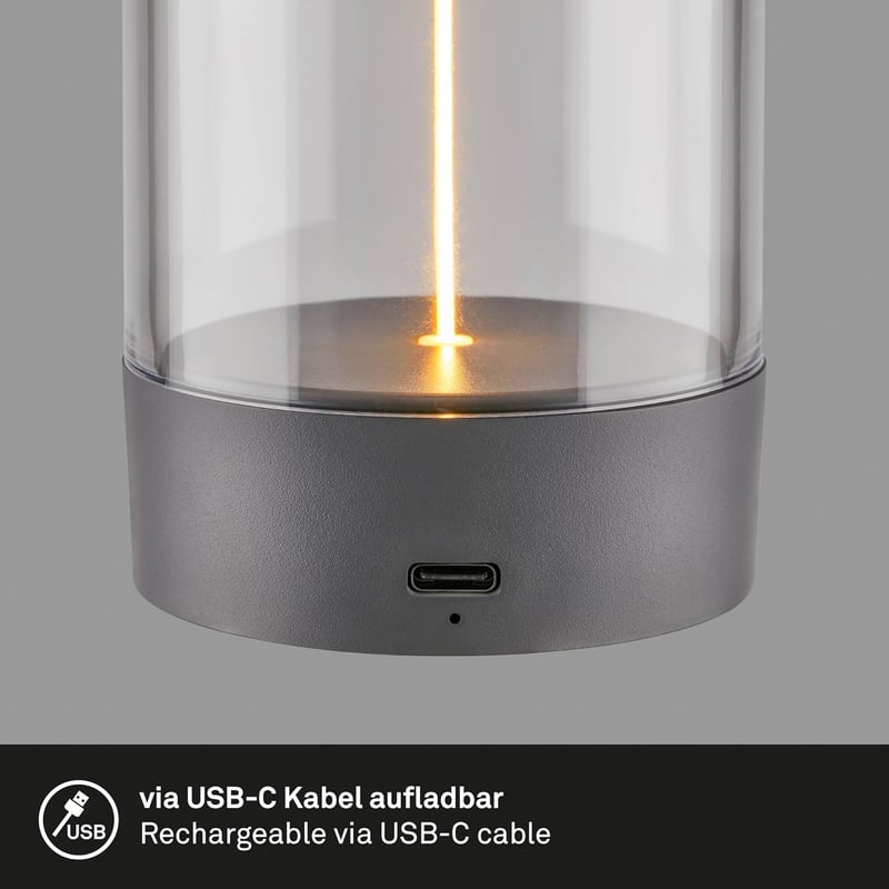 BRILONER Vezeték nélküli LED asztali lámpa USB-C töltéssel, érintésvezérléssel, meleg fehér fény, antracit - Charcoal