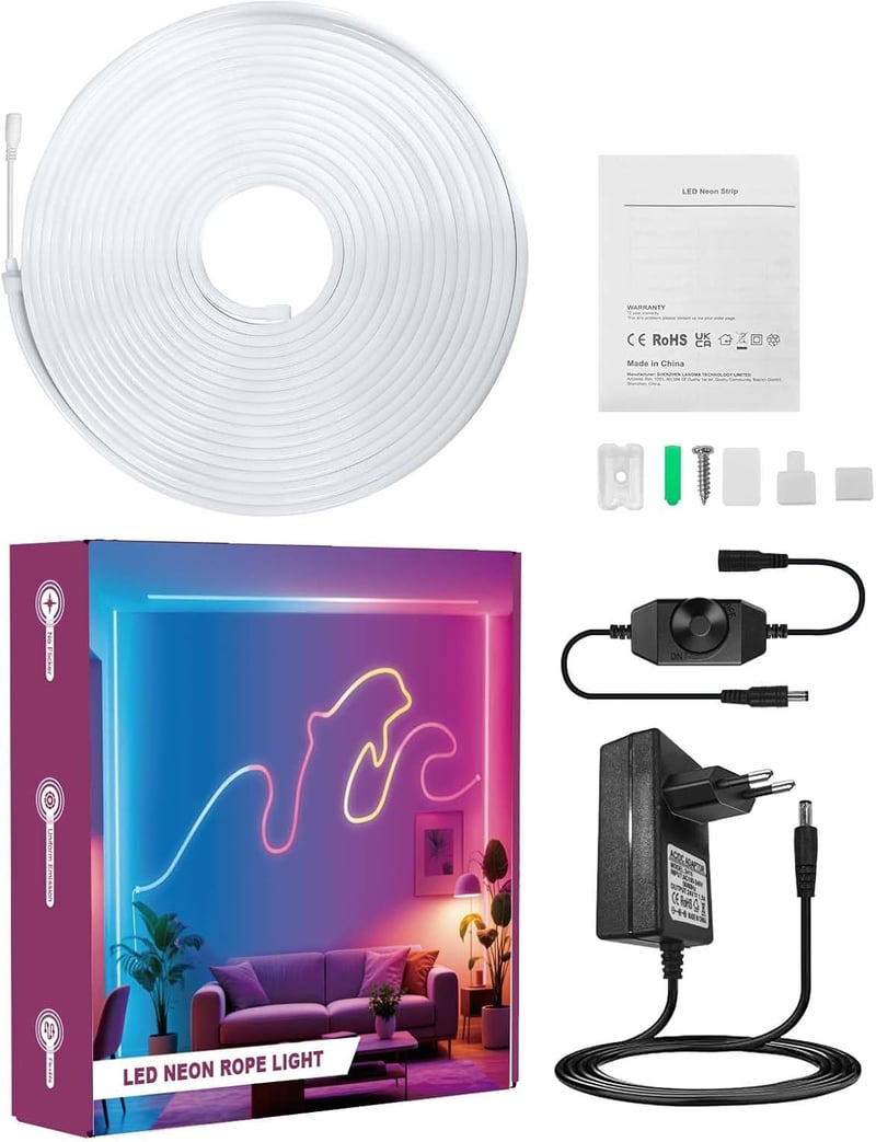 BRIMAX 10m Kültéri LED Neon Szalag IP67 Vízálló, UV-Álló, Dimmer és Tápegység, Meleg Fehér 3000K