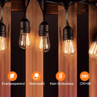 BRIMAX LED vonkajšia svetelná reťaz 30 m, 30 ks žiaroviek S14 E27, 2W, 2700K teplá biela, 230V, IP44 vodeodolná záhradná dekoračná reťaz 6
