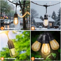 BRIMAX LED vonkajšia svetelná reťaz 30 m, 30 ks žiaroviek S14 E27, 2W, 2700K teplá biela, 230V, IP44 vodeodolná záhradná dekoračná reťaz 2