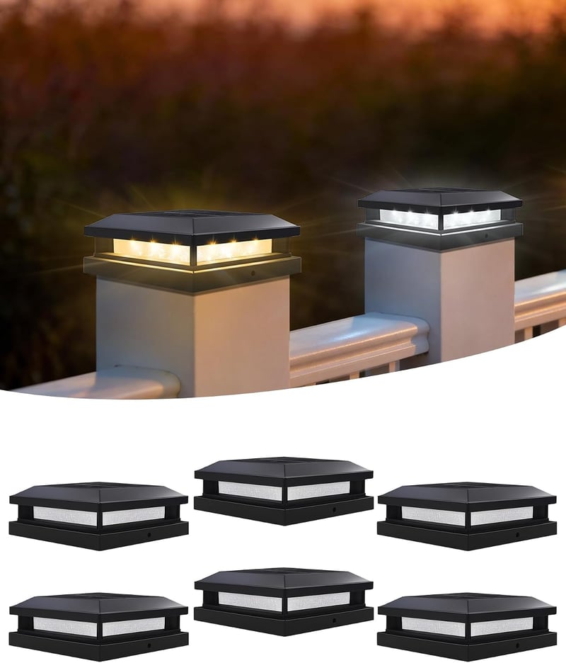 Set 6 lămpi solare BRIMAX pentru stâlpi de gard, 9x9, 10x10, 12x12 cm, 2 în 1, 3000K/6000K, IP65 rezistente la apă, pentru stâlpi din lemn și plastic
