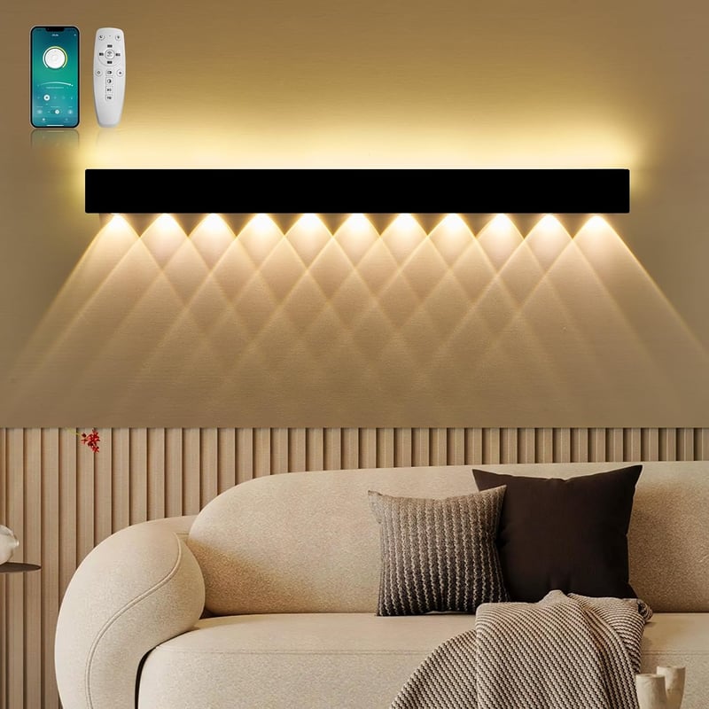 BRIMETI 100cm LED Fali Lámpa Távirányítóval - 40W 3000K-6000K Állítható Fényerő, Fekete, Nappali, Hálószoba, Lépcső, Folyosó Világítás