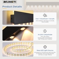 BRIMETI 100cm LED Fali Lámpa Távirányítóval - 40W 3000K-6000K Állítható Fényerő, Fekete, Nappali, Hálószoba, Lépcső, Folyosó Világítás 6