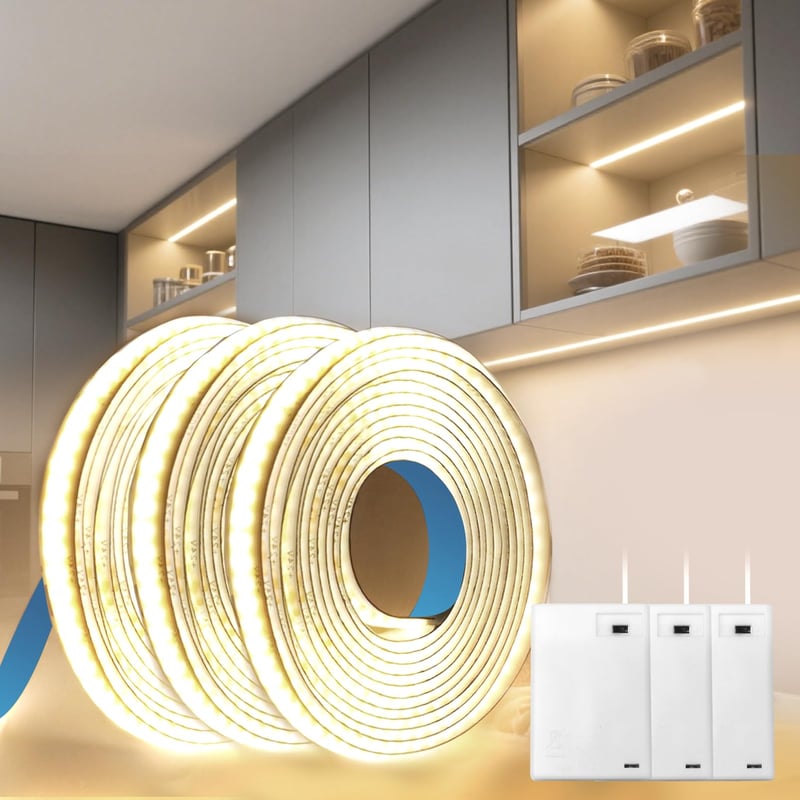 Bandă LED COB BRIMETI cu baterii, 3x1 m, alb neutru 4000K, 320 LED/m, 5V, autoadezivă, iluminat flexibil pentru bucătărie, dormitor, dulap, scară