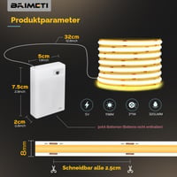 Bandă LED COB BRIMETI cu baterii, 3x1 m, alb neutru 4000K, 320 LED/m, 5V, autoadezivă, iluminat flexibil pentru bucătărie, dormitor, dulap, scară 2