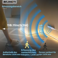 Bandă LED COB BRIMETI cu senzor de mișcare, 5 m, autoadezivă, cu baterie, 5V, alb neutru 4000K, 8 mm lățime, 320 LED/m, reglabilă, flexibilă, tăiabilă, pentru pat, dulap, hol 4