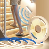 Bandă LED COB BRIMETI cu senzor de mișcare, 5 m, autoadezivă, cu baterie, 5V, alb neutru 4000K, 8 mm lățime, 320 LED/m, reglabilă, flexibilă, tăiabilă, pentru pat, dulap, hol 1