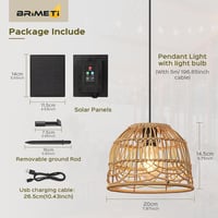 Lampă suspendată solară de exterior BRIMETI cu cablu de 5 m, telecomandă, rezistentă la apă IP65, reglabilă, cu încărcare USB, pentru balcon, grădină și pavilion 2