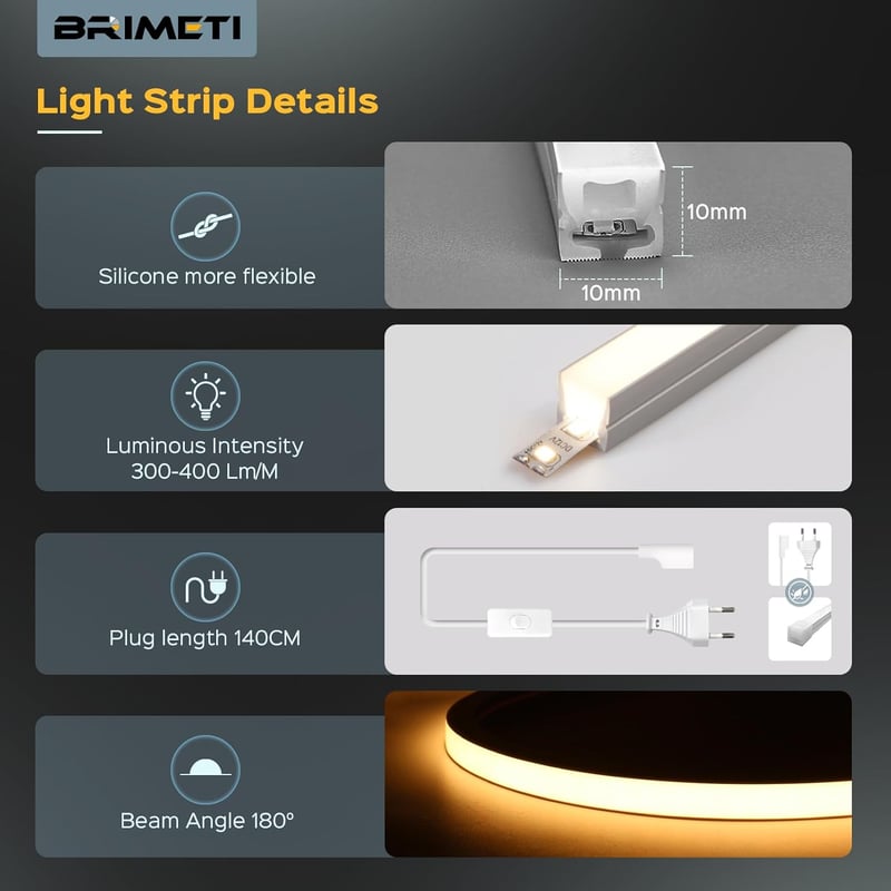 BRIMETI LED szalag kültéri 230V 10m vízálló IP65 semleges fehér