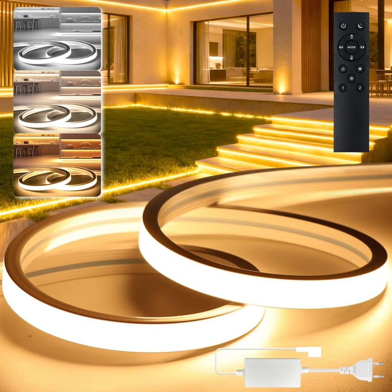 BRIMETI LED traka vanjska 230V 20 m IP65 vodootporna CCT prigušiva neonska svjetlosna traka 120LED/m toplo bijela/neutralno bijela/hladno bijela silikonska cijev s napajanjem i daljinskim upravljačem