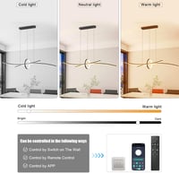 BRIMETI Modern Függőlámpa - 100 cm Állítható Magasságú LED Csillár Távirányítóval és Bluetooth Vezérléssel, Fényerőszabályozható, Fekete Étk 3