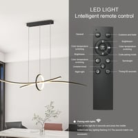 BRIMETI Modern Függőlámpa - 100 cm Állítható Magasságú LED Csillár Távirányítóval és Bluetooth Vezérléssel, Fényerőszabályozható, Fekete Étk 8