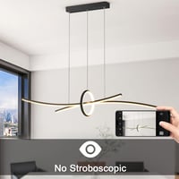 BRIMETI Modern Függőlámpa - 100 cm Állítható Magasságú LED Csillár Távirányítóval és Bluetooth Vezérléssel, Fényerőszabályozható, Fekete Étk 7