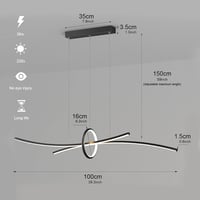 BRIMETI Modern Függőlámpa - 100 cm Állítható Magasságú LED Csillár Távirányítóval és Bluetooth Vezérléssel, Fényerőszabályozható, Fekete Étk 2