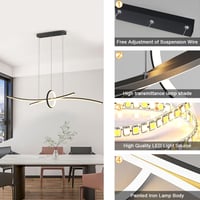 BRIMETI Modern Függőlámpa - 100 cm Állítható Magasságú LED Csillár Távirányítóval és Bluetooth Vezérléssel, Fényerőszabályozható, Fekete Étk 6