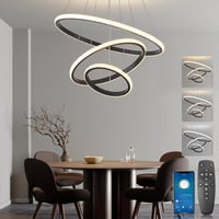 BRIMETI Modern Függőlámpa 3 Gyűrűs LED Csillár 45W - Távirányítóval Szabályozható Magasság, Fényerő és Színhőmérséklet - Étkezőbe, Nappaliba 1