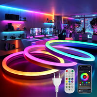 Bandă LED Neon BRIMETI 20M RGBIC 220V, aplicație și telecomandă, Bluetooth, sincronizare muzică, IP65, impermeabilă, flexibilă, decor interior și exterior 1