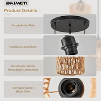 BRIMETI Rattan Függőlámpa 3 Égős - Vintage Mennyezeti Csillár, Állítható Magasság, E27 LED 60W, Barna Natur Rattan, Étkezőbe, Hálószobába 3