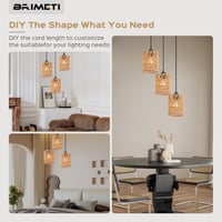 BRIMETI Rattan Függőlámpa 3 Égős - Vintage Mennyezeti Csillár, Állítható Magasság, E27 LED 60W, Barna Natur Rattan, Étkezőbe, Hálószobába 5