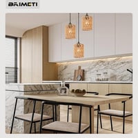 BRIMETI Rattan Függőlámpa 3 Égős - Vintage Mennyezeti Csillár, Állítható Magasság, E27 LED 60W, Barna Natur Rattan, Étkezőbe, Hálószobába 6