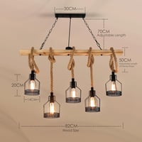 BRIMETI Vintage Függőlámpa - Fa-Kötél Kombinációs Mennyezeti Lámpa 5×E27 Foglalattal, Állítható Magasság, Fekete Ipari Dizájn Étkezőbe, Napp 2