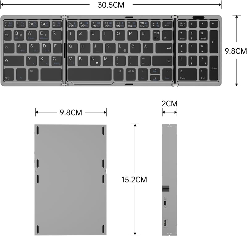 BRIMFORD Összecsukható Wireless Billentyűzet QWERTZ Numerikus Billentyűzettel