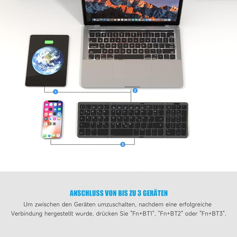 BRIMFORD Összecsukható Wireless Billentyűzet QWERTZ Numerikus Billentyűzettel