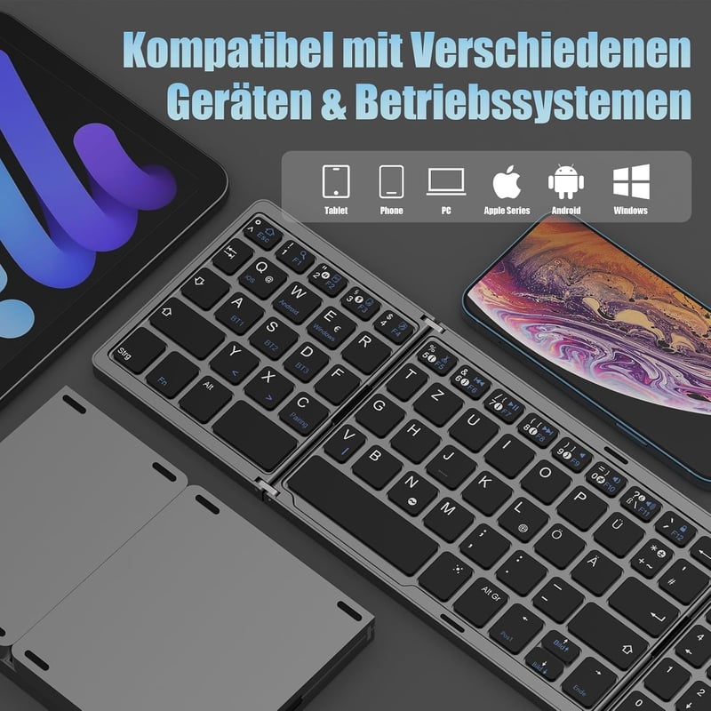 BRIMFORD Összecsukható Wireless Billentyűzet QWERTZ Numerikus Billentyűzettel