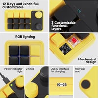 BRIMFORD Programozható Mechanikus Makró Billentyűzet RGB, Vezeték Nélküli, Hot-Swap, Sárga-Fekete 3