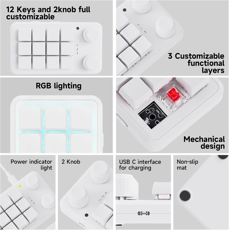 BRIMFORD Programozható Wireless Mechanikus Billentyűzet RGB Hot-Swap Fehér