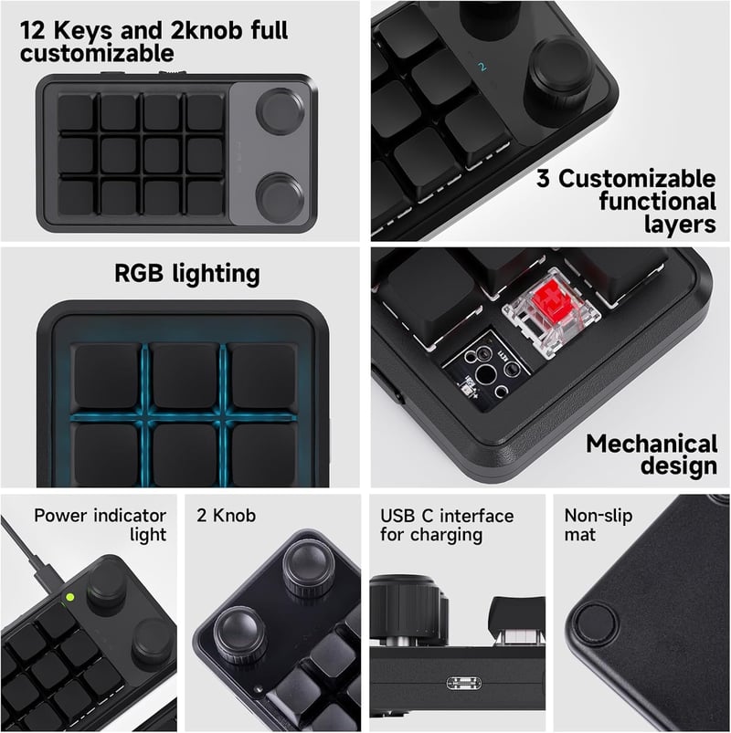 BRIMFORD Programozható Wireless Mechanikus Billentyűzet RGB LED, Hot-Swap Makró Gamer Billentyűzet