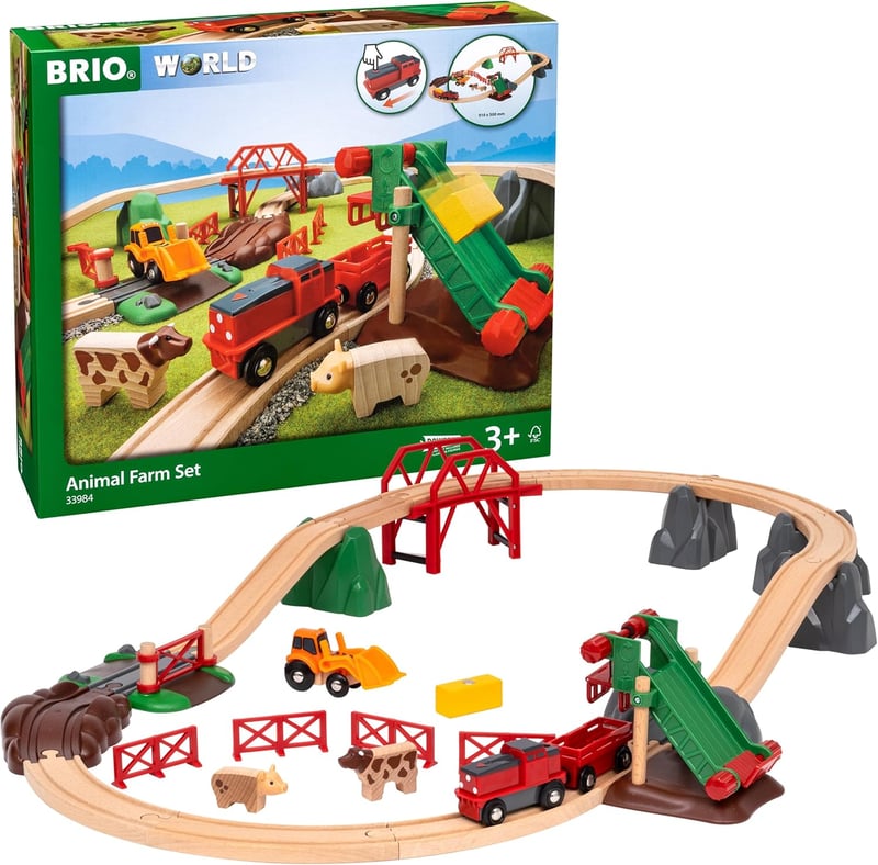 BRIO Fa Vonat Farm Készlet 33984 - Kisvasút Állatokkal és Sínekkel, Fejlesztő Játék 3 Éves Kortól, 30 Darabos