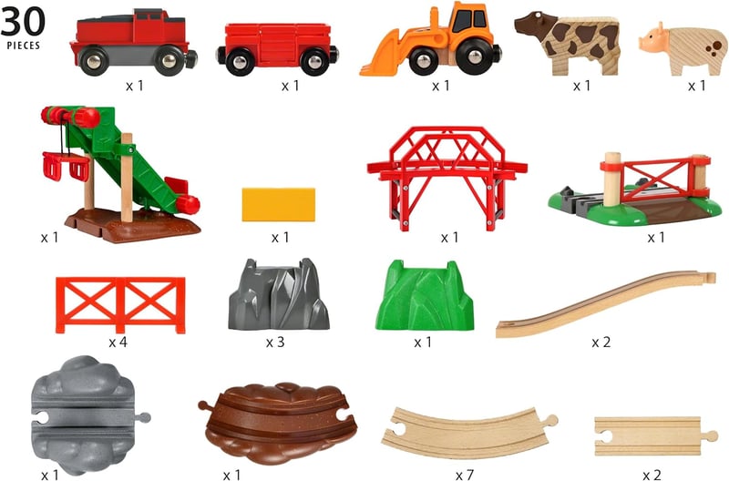 BRIO Fa Vonat Farm Készlet 33984 - Kisvasút Állatokkal és Sínekkel, Fejlesztő Játék 3 Éves Kortól, 30 Darabos