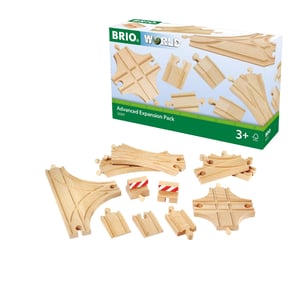 BRIO World 33307 Súprava koľají a výhybiek – 11-dielna sada bukových železničných výhybiek, drevená vláčikodráha, od 3 rokov