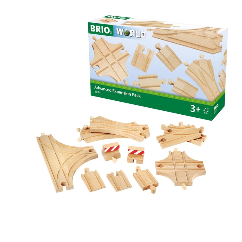 BRIO World 33307 Súprava koľají a výhybiek – 11-dielna sada bukových železničných výhybiek, drevená vláčikodráha, od 3 rokov