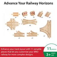 BRIO World 33307 Súprava koľají a výhybiek – 11-dielna sada bukových železničných výhybiek, drevená vláčikodráha, od 3 rokov 2